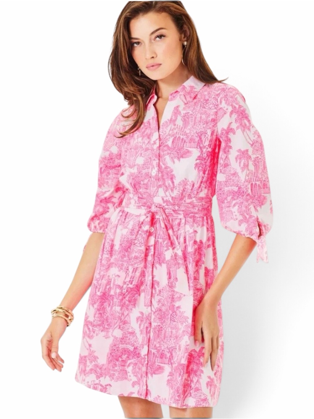 NEW Lilly Pulitzer Amrita 3/4 Sleeve Shirtdress PB Anniversary Toile Size 4 Belt